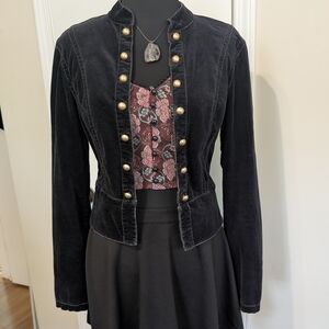 DKNY Black Velvet Blazer with Gold Buttons